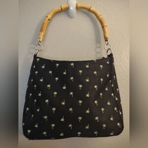 Sunny Hawaii Embroidered Palm Tree Bamboo Handled Summer Bag